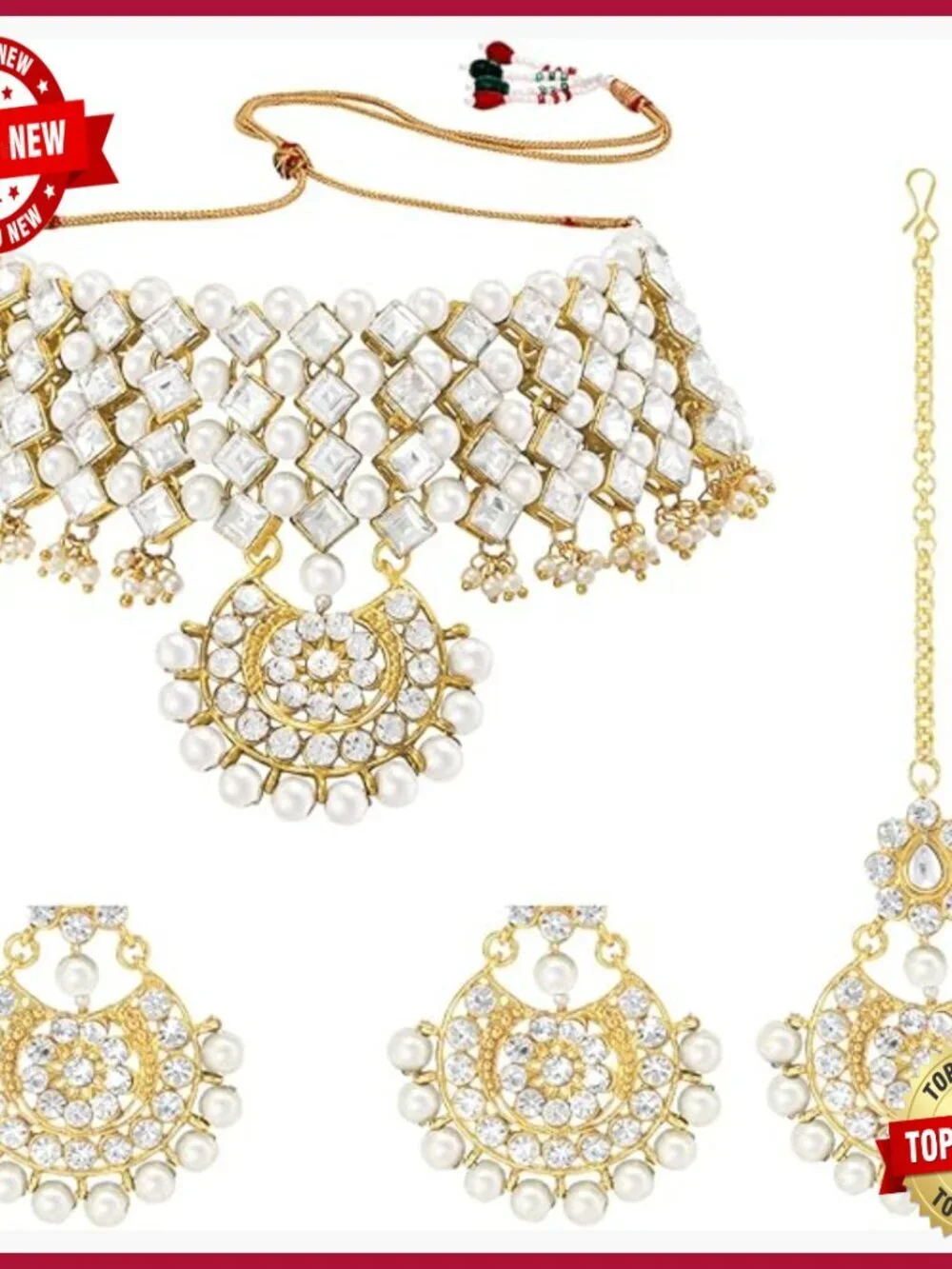 Gold Plated Kundan Choker Necklace & Earring Set Jewelry Gift